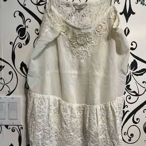 GUESS Cream Lace Sleeveless Top with Floral Crochet